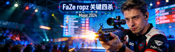 FaZe Clan选手ropz在Major比赛中使用AWP完成关键四杀的镜头回放